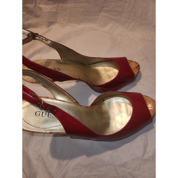 Guess Women's Red Peep Toe Patent Leather Stiletto Heels Pumps Size 7.5 M - Picture 8 of 12